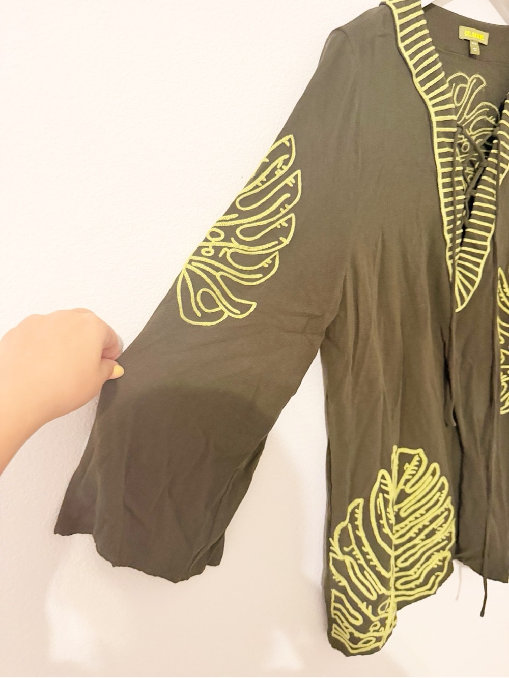 Celandine Anthropologie Green Kaftan Dress Swim Cover Up Sz XS/S * - Picture 5 of 6